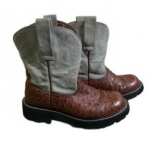 Ariat Fatbaby Original Ostrich Print Cowboy Boots Womens 6.5 B Leather